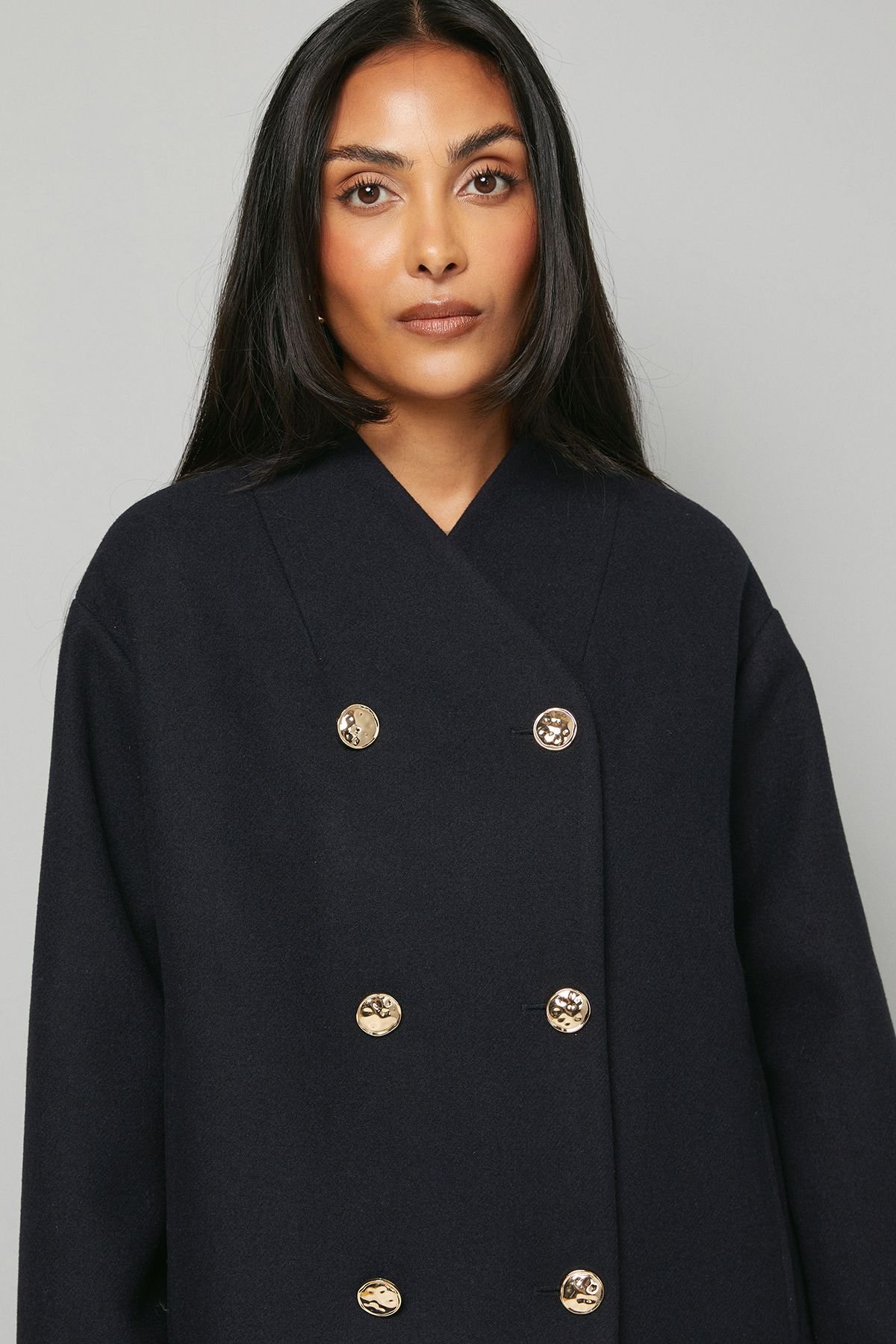 Wallis Wallis Women's Petite Grown On Neck Peacoat in Navy - 3