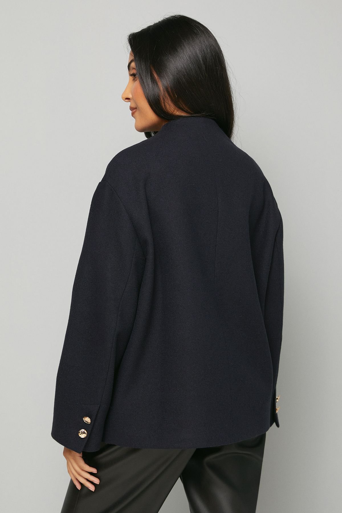 Wallis Wallis Women's Petite Grown On Neck Peacoat in Navy - 4