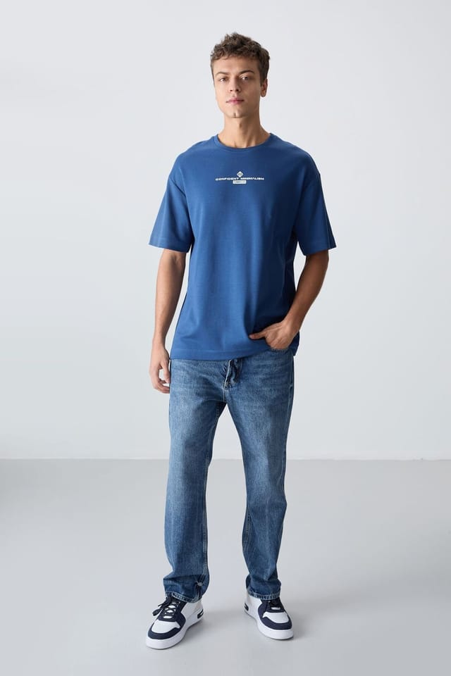 Tommy Life Tommy Life Men's Oversized Cotton Blend Crew Neck T-shirt in Blue - 2
