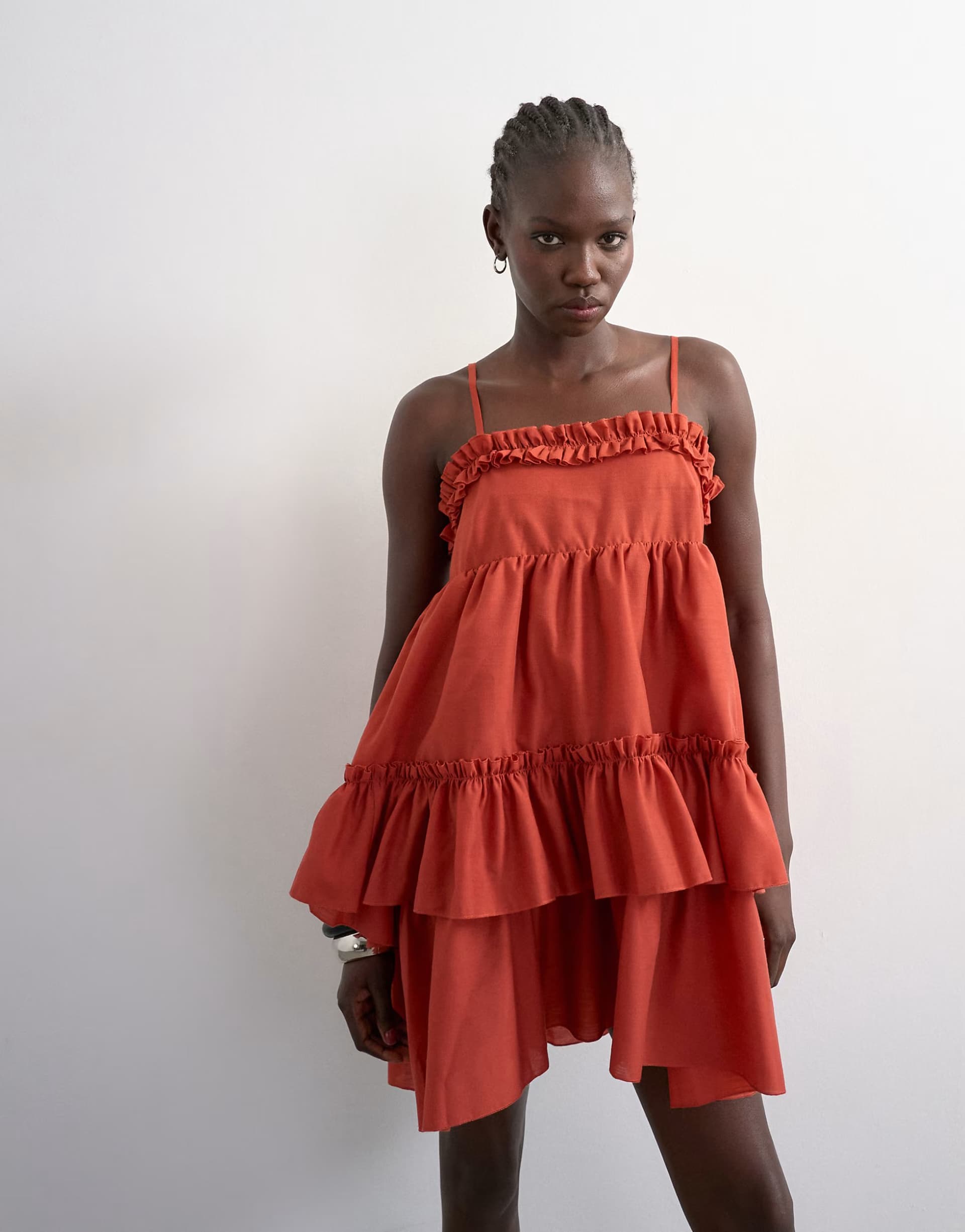 ASOS Topshop voluminous frill midi dress in rust