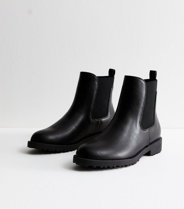 New Look Women's Black Leather-Look Chelsea Boots Vegan New Look - 3