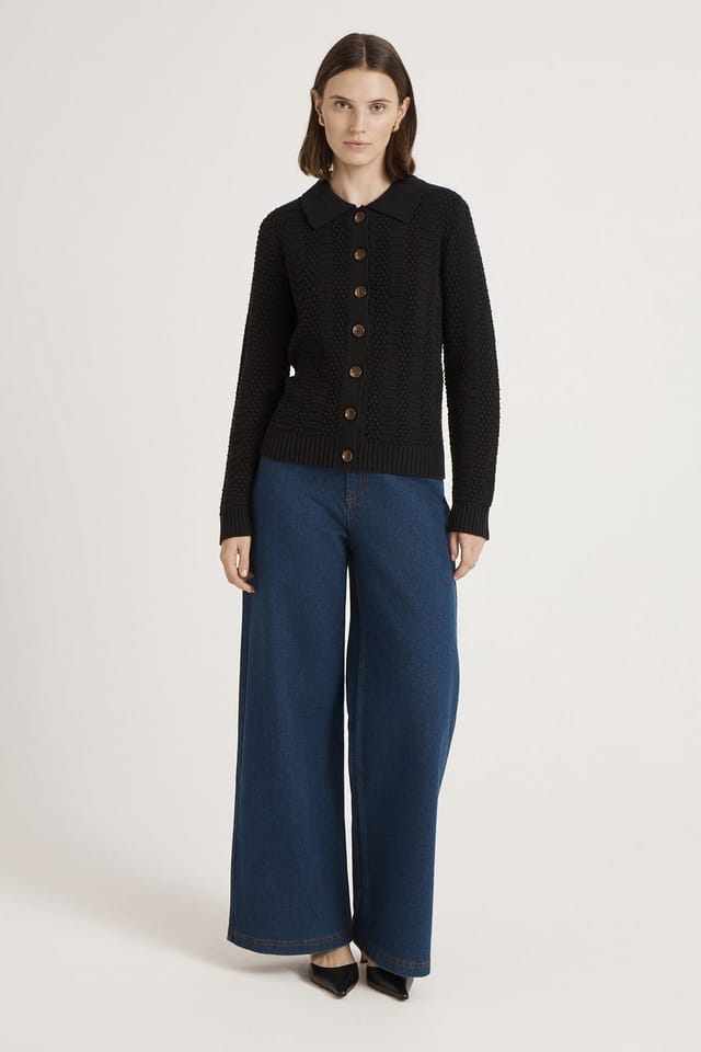 Finery London Finery London Women's Emlyn Cotton Knitted Collared Cardigan in Black - 2