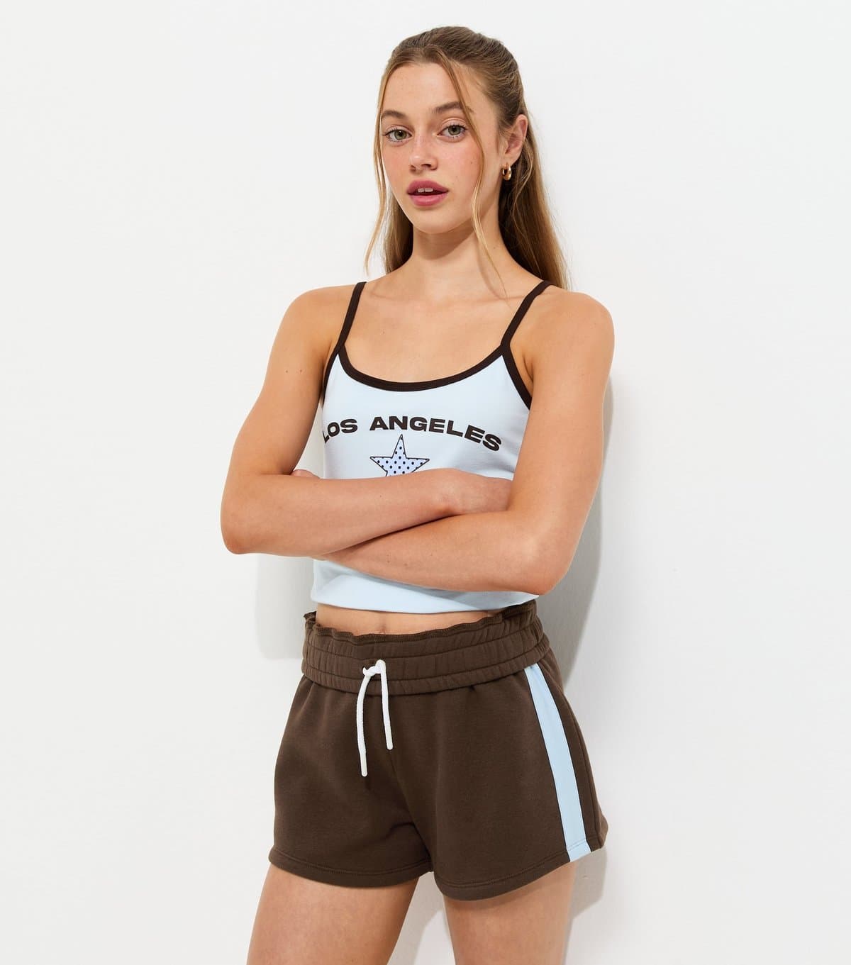 New Look Girls' Dark Brown Side Stripe Drawstring Shorts New Look