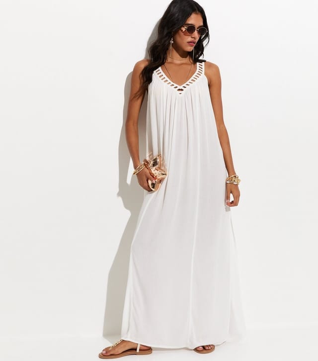 New Look Women's White Crochet Trim V-Neck Beach Maxi Dress New Look - 3