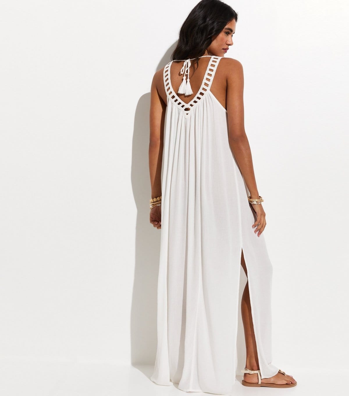 New Look Women's White Crochet Trim V-Neck Beach Maxi Dress New Look - 4