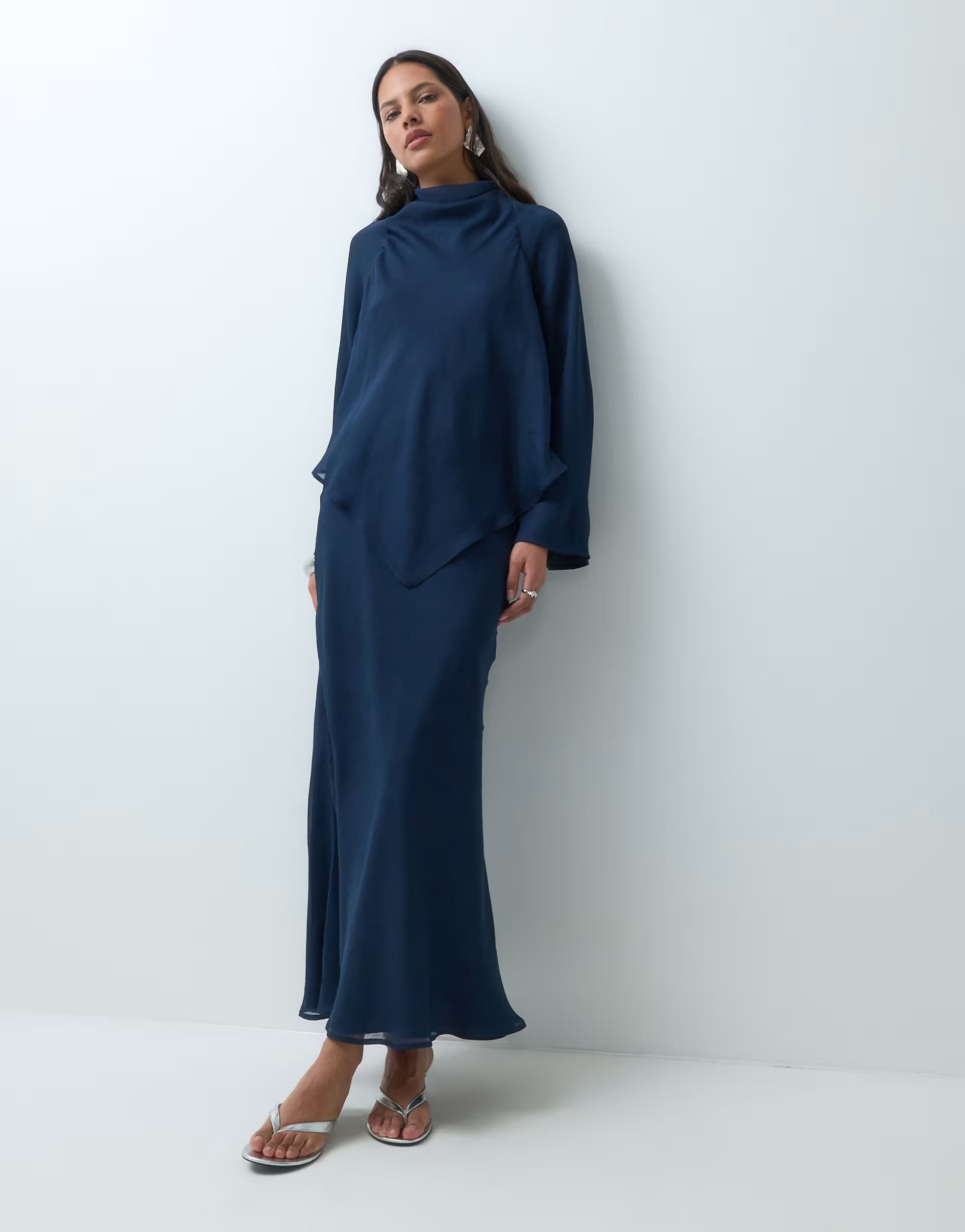 ASOS ASOS DESIGN long sleeve double layer maxi dress in midnight navy