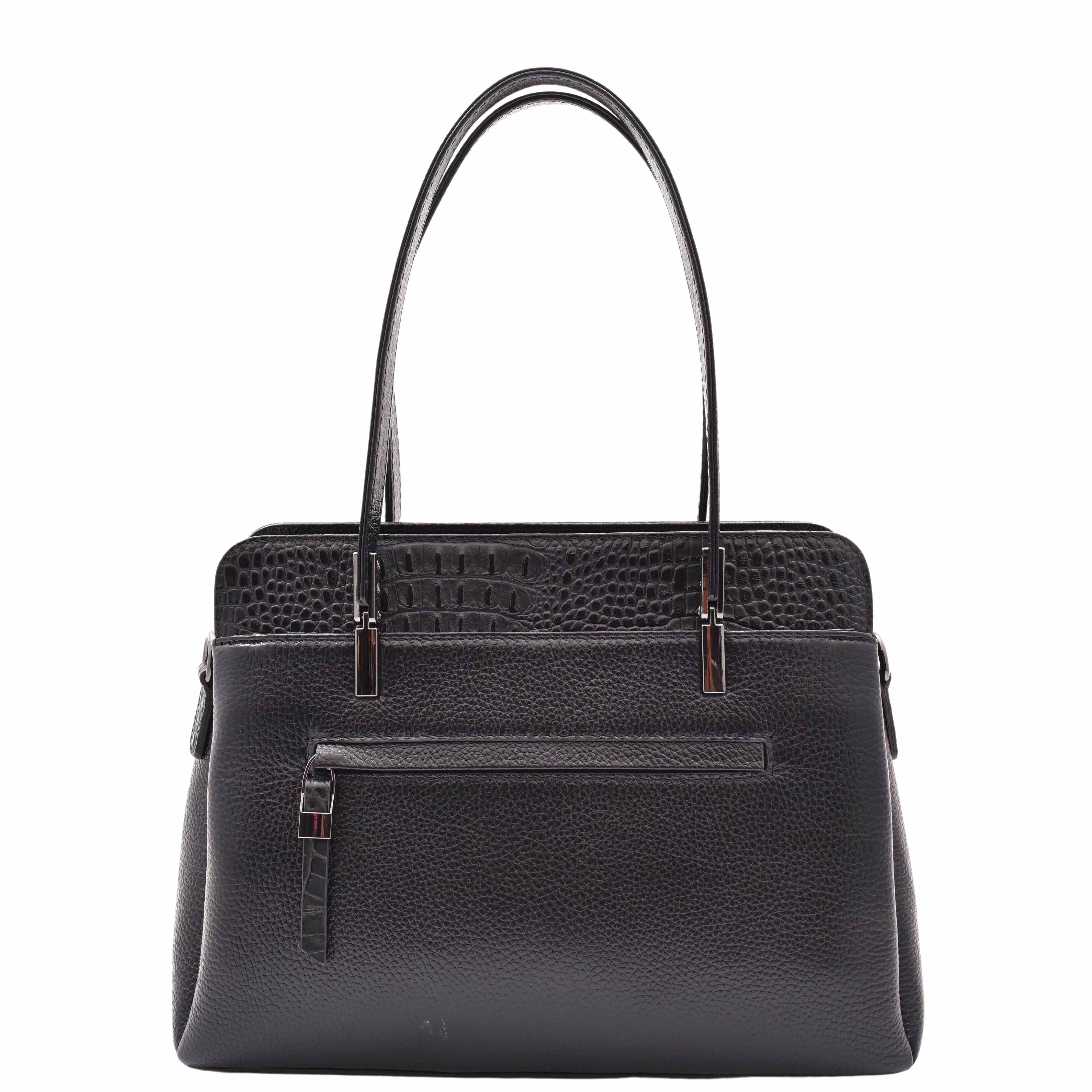 House of Leather House of Leather Women's Womens Real Leather Handbag Grab Handle Mid Size Bag Edna Black - 2