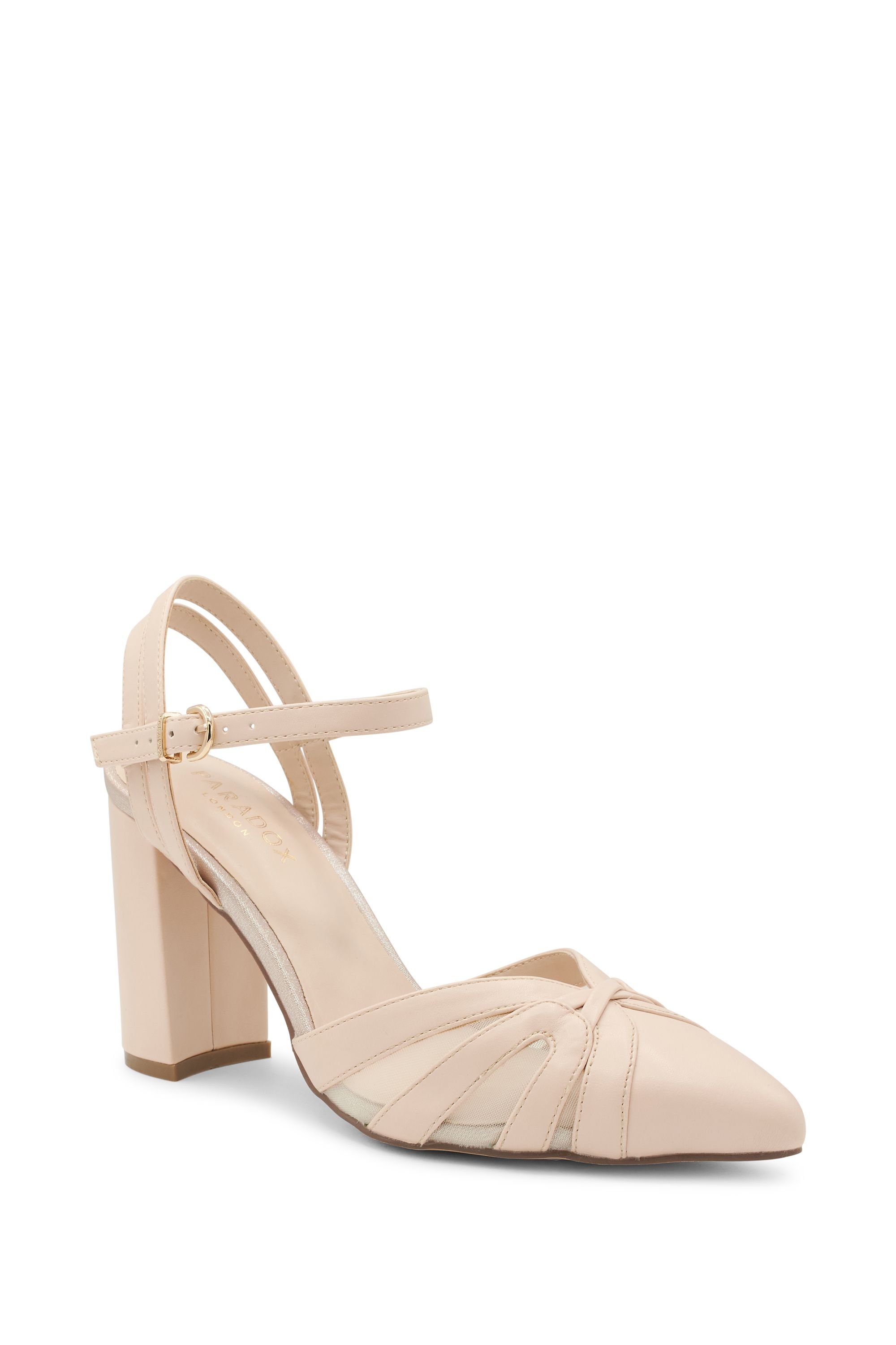 Paradox London Paradox London Women's 'Kimora' Block Heel Pointed Court Shoes in Nude - 2
