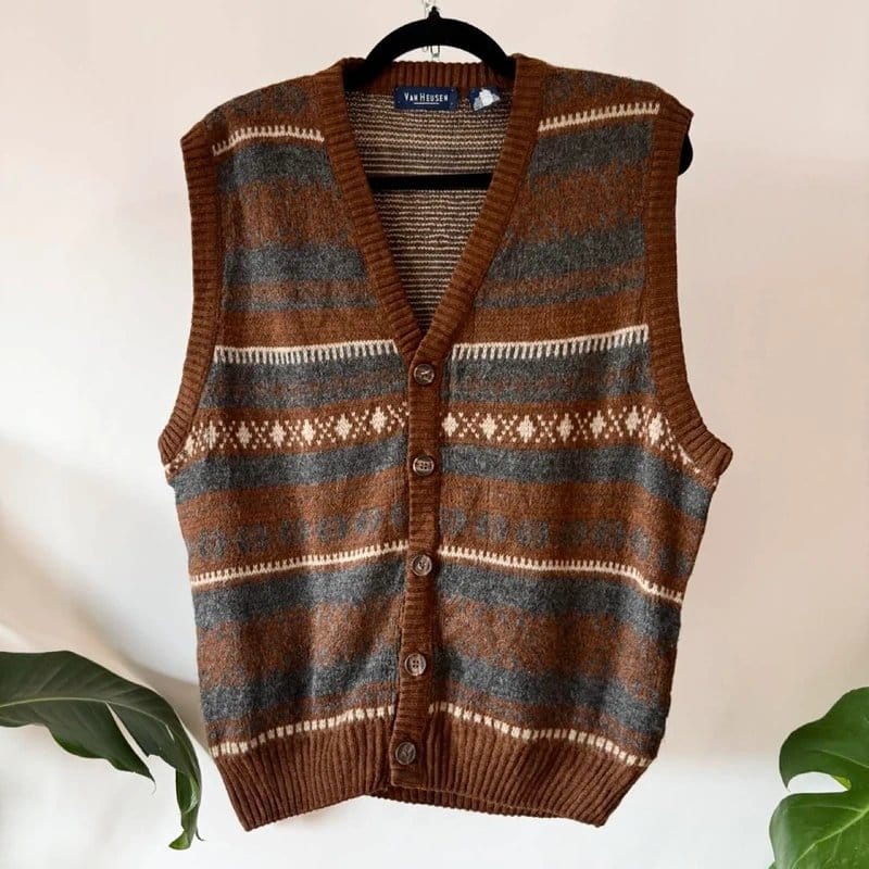 Van Heusen Van Heusen brown fair isle knit sweater vest - 1