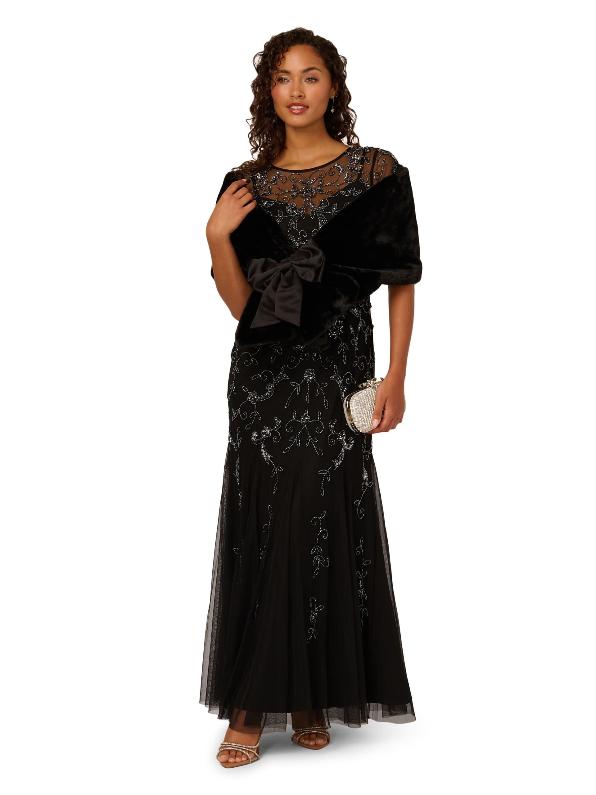 Adrianna Papell Adrianna Papell Women's Faux Fur Bow Coverup in Black