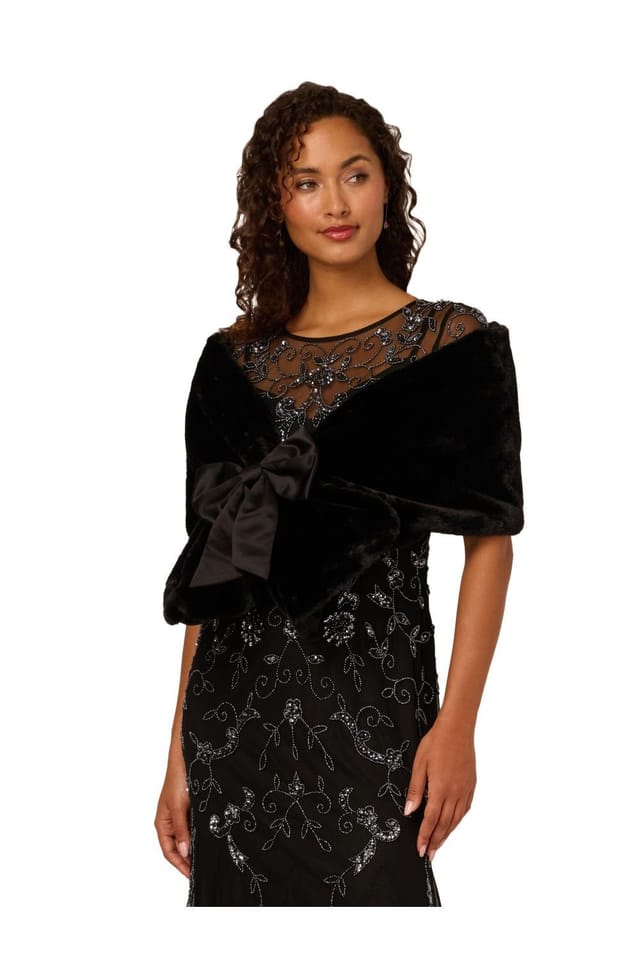 Adrianna Papell Adrianna Papell Women's Faux Fur Bow Coverup in Black - 2