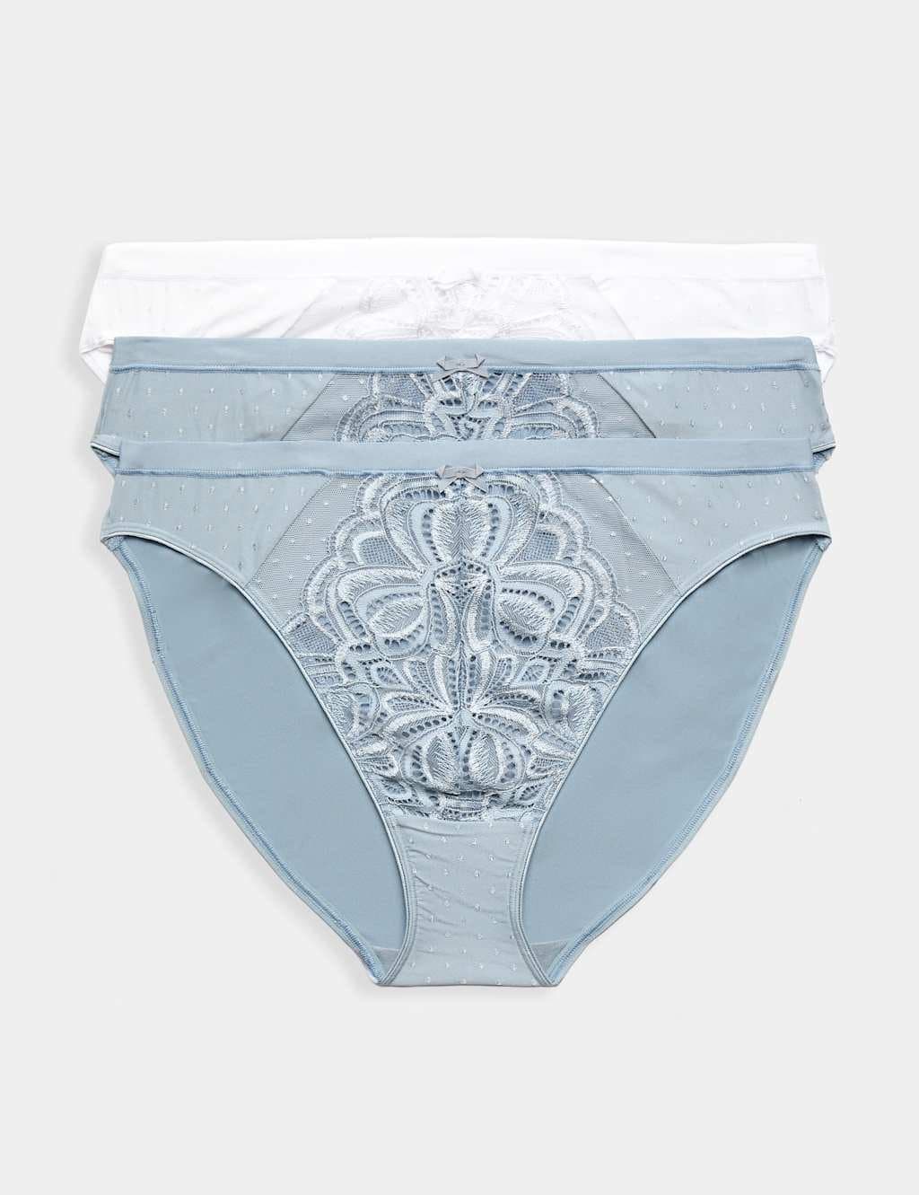 Marks & Spencer M&S 3pk Amelia Lace High Leg Knickers Light Steel Blue
