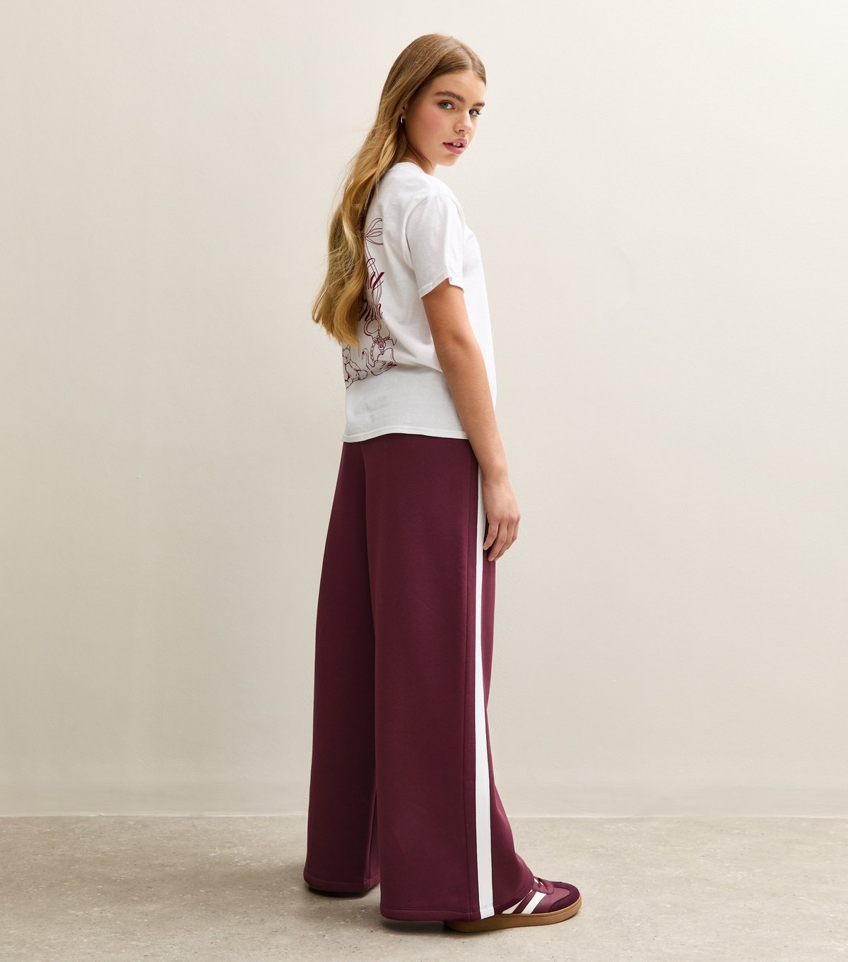New Look Girls' Dark Burgundy Contrast Trim Super Wide Leg Joggers New Look - 4