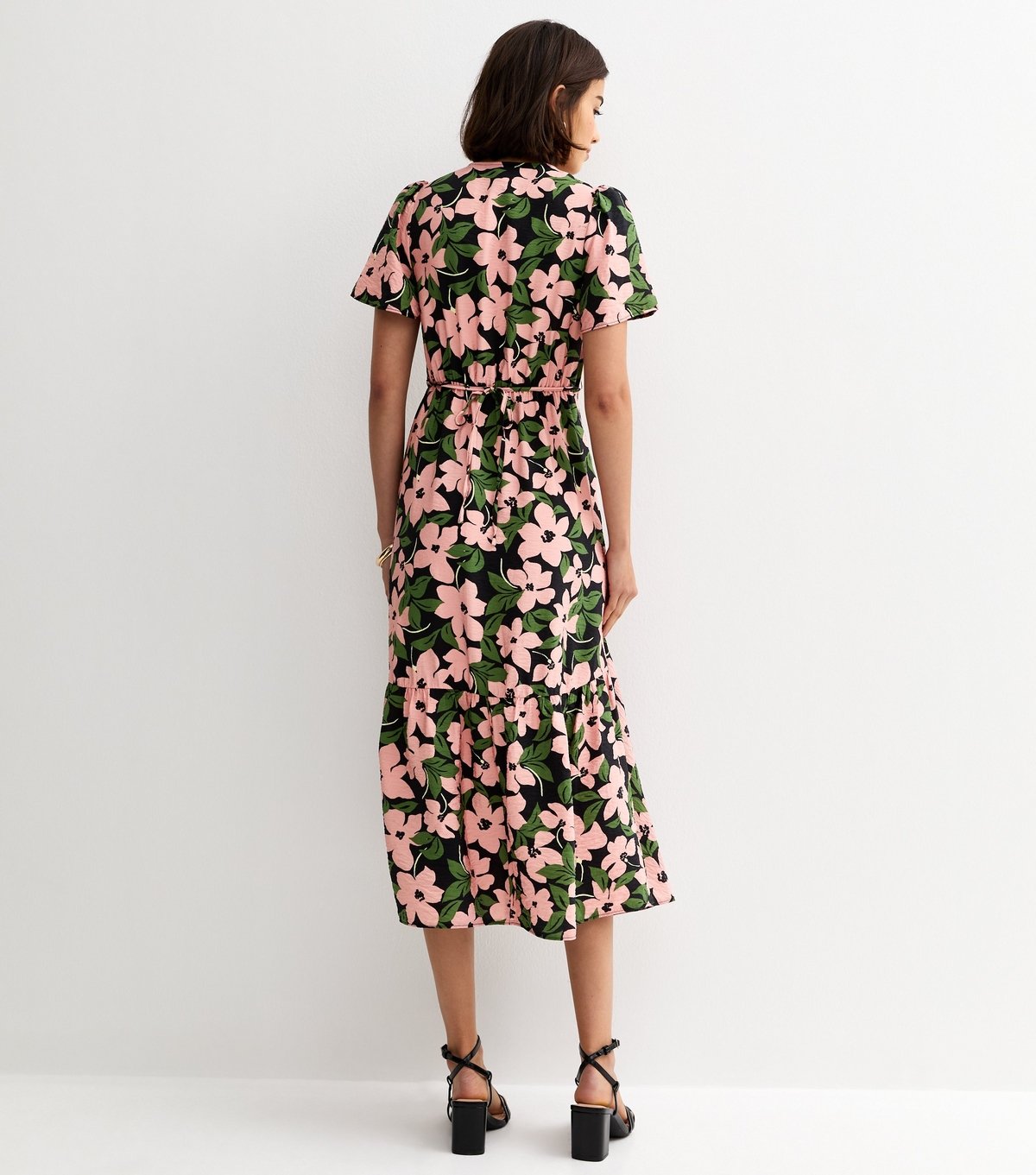 New Look Women's Green Floral Print Tiered Midi Tea Dress New Look - 4