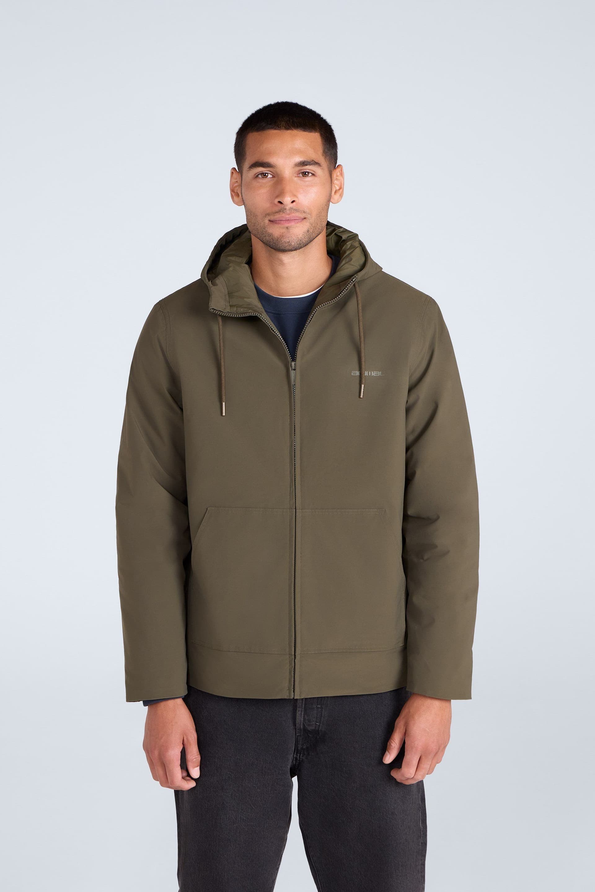 Animal Animal Men's 'Jack' Warm Borg Lined Water Resistant Hooded Full Zip Outdoor Jacket in Green