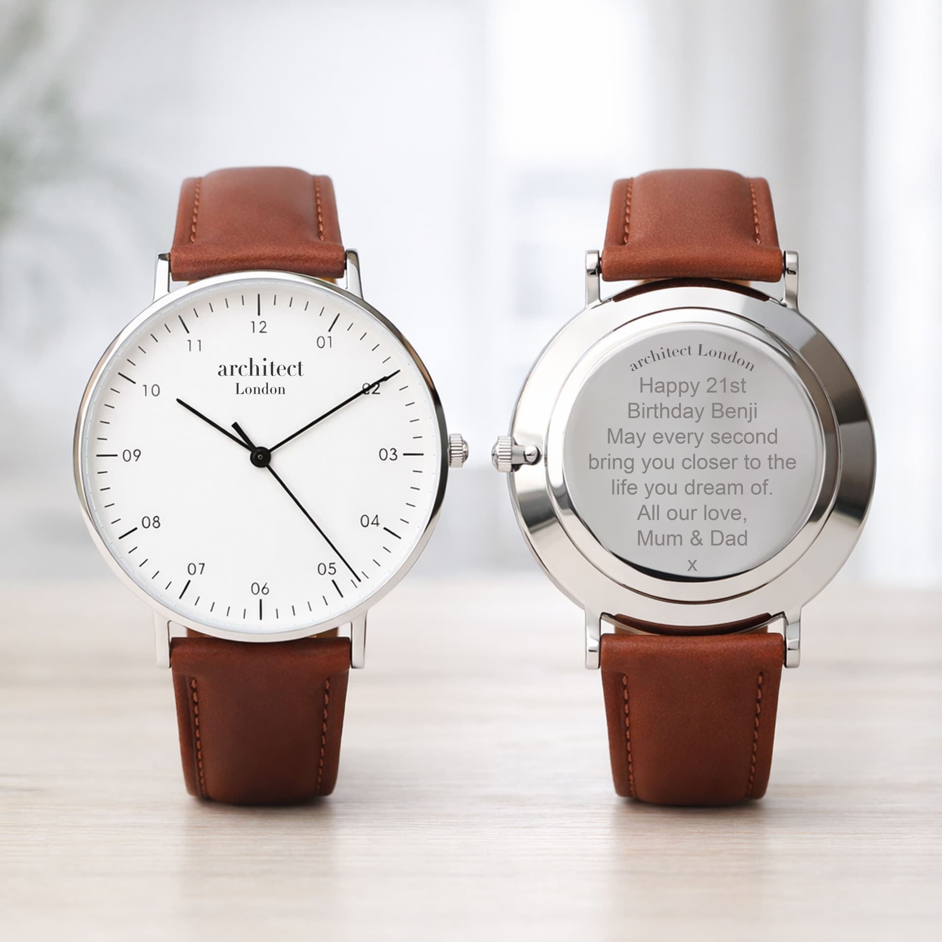 Wear We Met Wear We Met Men's Personalised Architect London Zephyr Watch - Engraved Gift in Brown