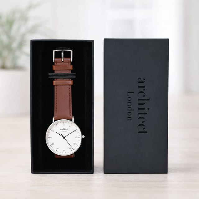 Wear We Met Wear We Met Men's Personalised Architect London Zephyr Watch - Engraved Gift in Brown - 2