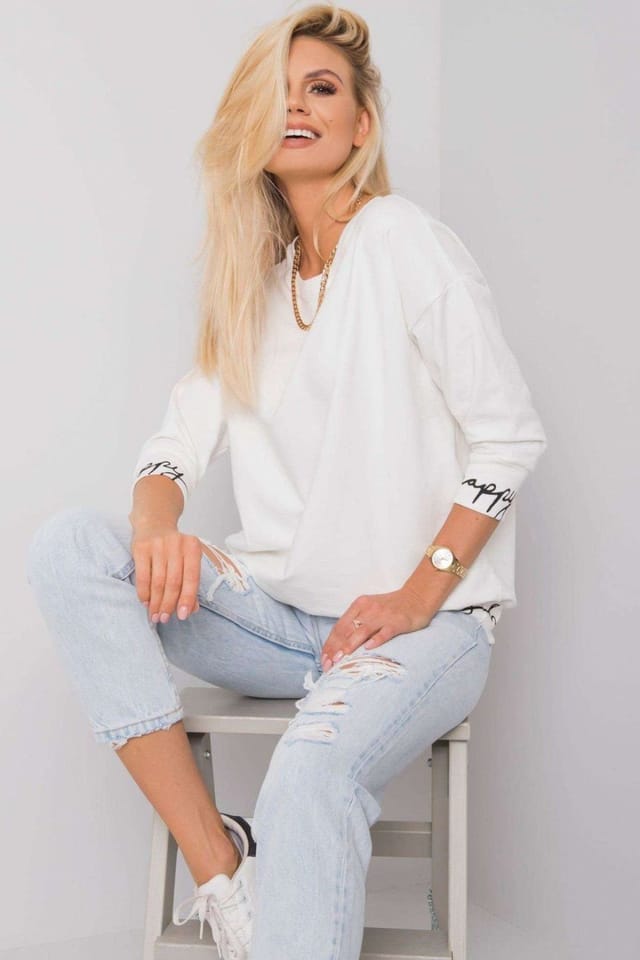 Love Lace Love Lace Women's Embroidered Cuff 3/4 Sleeve Sweatshirt in Ecru - 2