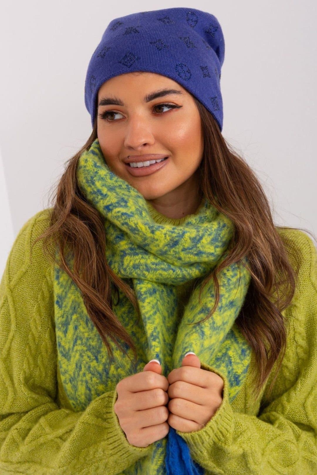 Love Lace Love Lace Women's Warm Winter Beanie Hat with Cashmere Touch & Decorative Jet Trim in Blue