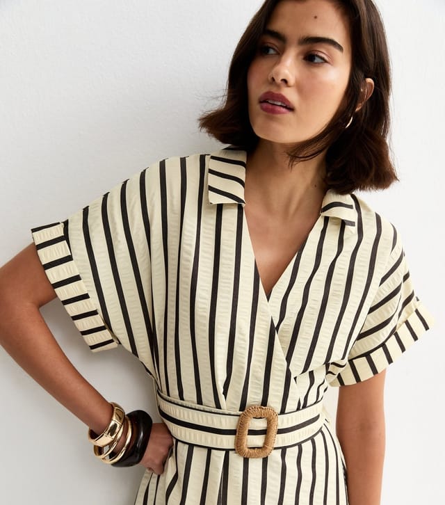 New Look Women's Cream Stripe Shirt Raffia Buckle Midi Dress New Look - 2