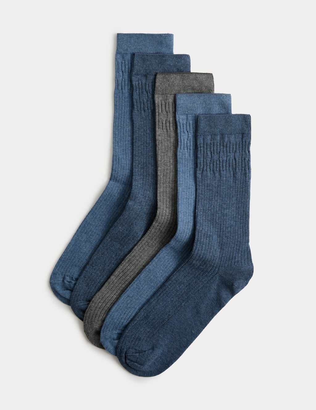 Marks & Spencer M&S 5 Pack Cotton Rich Gentle Grip Socks Blue Mix