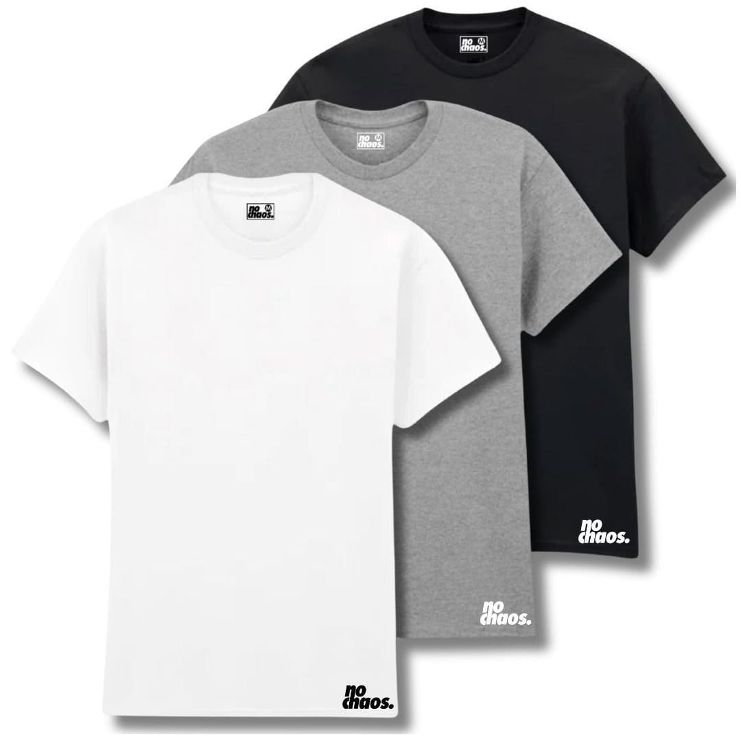 No Chaos Men's Logo 3 Pack T-Shirts - White/Grey/Black