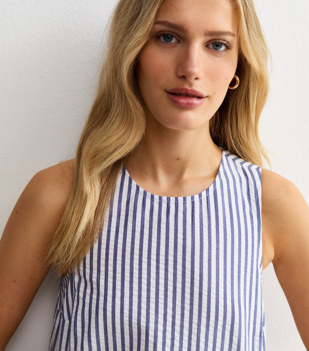 New Look Women's Blue Cotton Striped Sleeveless A Line Top New Look - 3