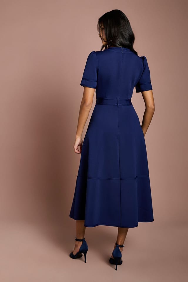 Coast Coast Women's Petite Bow Front Short Sleeve Bandage Midi Dress in Navy - 3