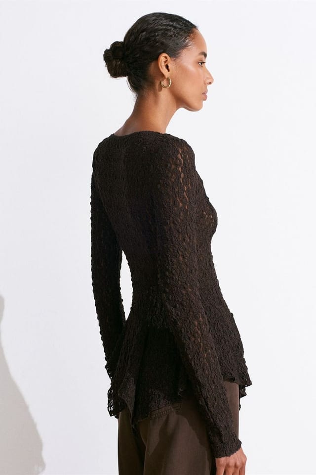 Dilvin Dilvin Women's Lace V-Neck Button Cardigan in Charcoal - 2
