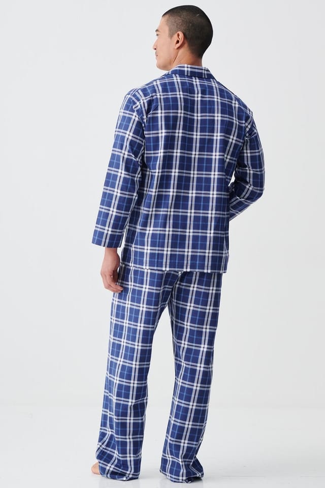 British Boxers British Boxers Men's "Chester Blue on Blue Check" Crisp Cotton Pyjama Set in Navy - 3