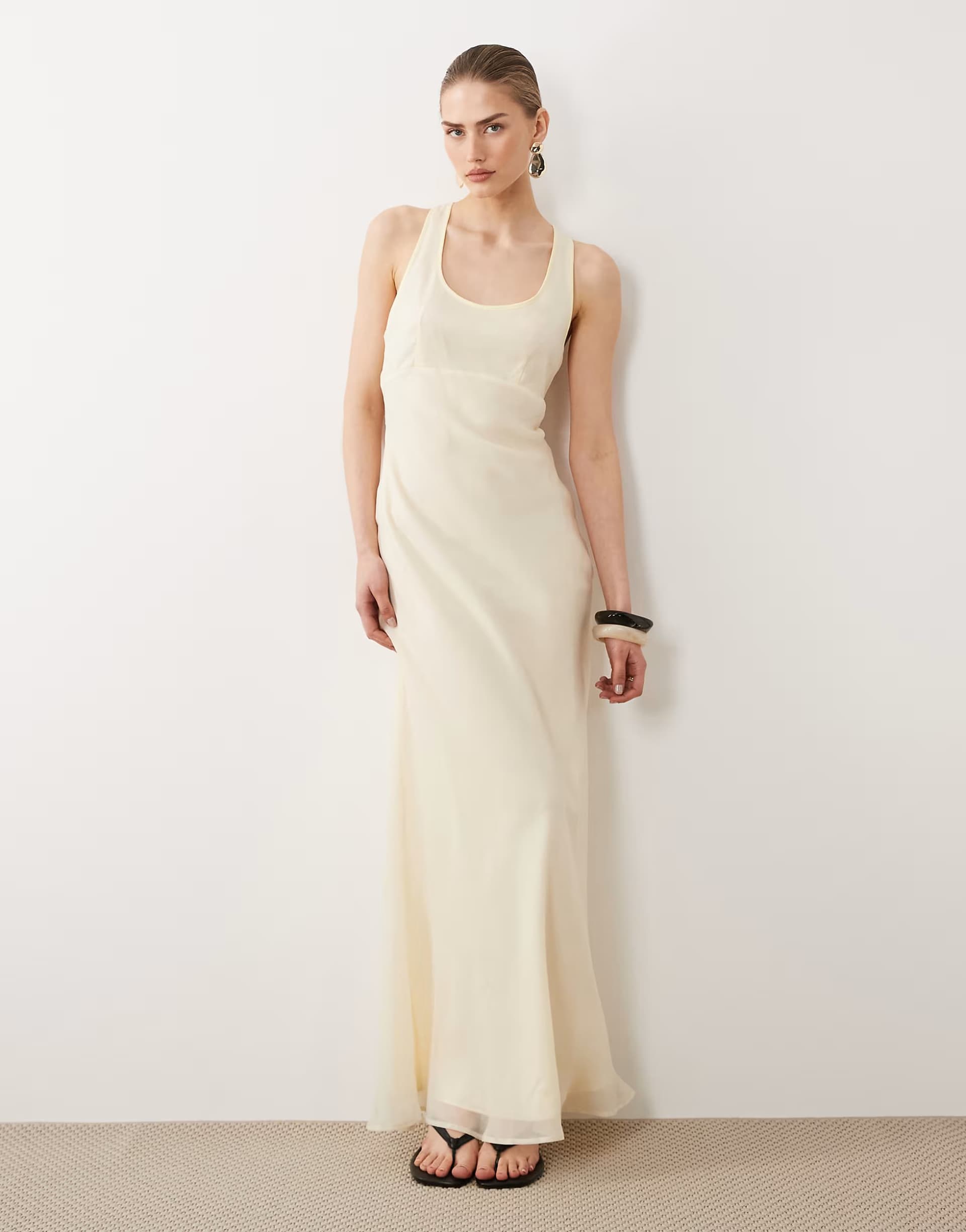 ASOS ASOS DESIGN scoop neck slip maxi dress with contrast trim in pale yellow