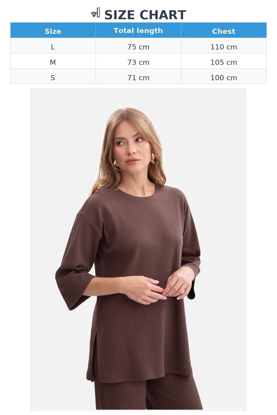 Love Lace Love Lace Women's Ribbed Oversized Blouse with 3/4 Sleeves in Brown - 4