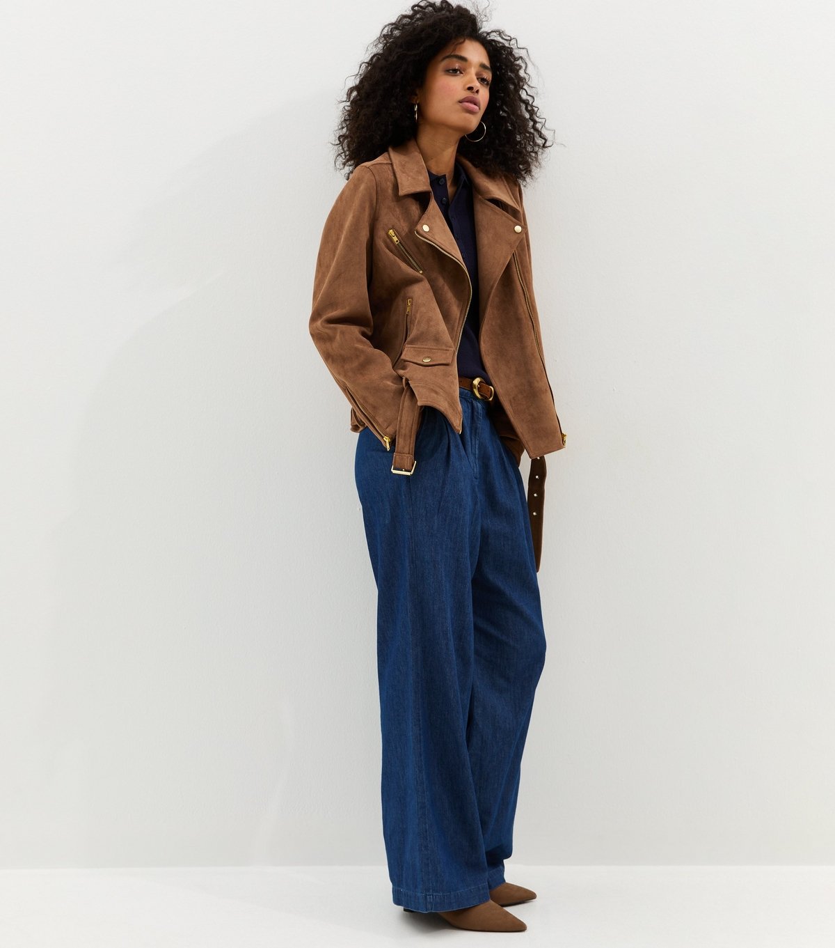 New Look Women's Tan Oversized Faux Suede Biker Jacket New Look - 3