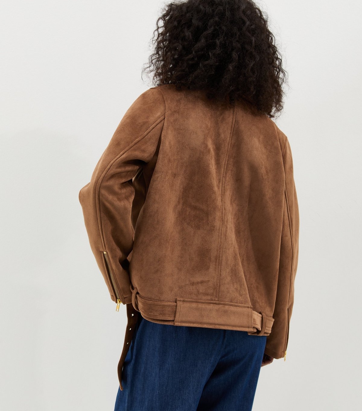 New Look Women's Tan Oversized Faux Suede Biker Jacket New Look - 4