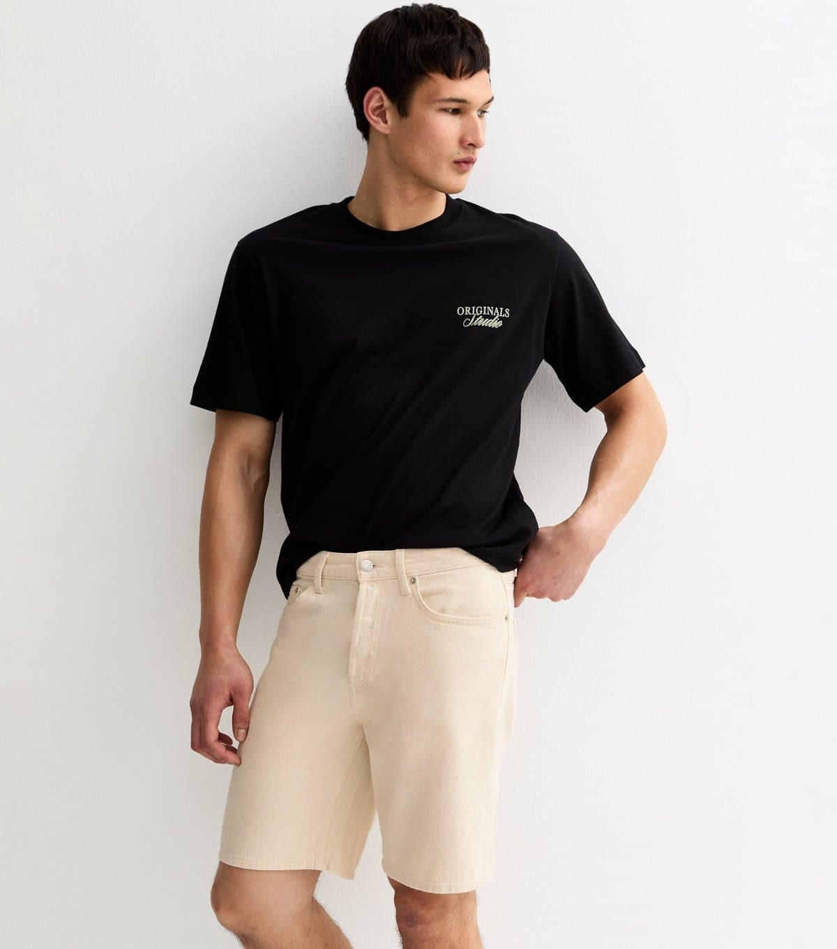 Only and Sons Men's Cream Denim Shorts Only and Sons New Look