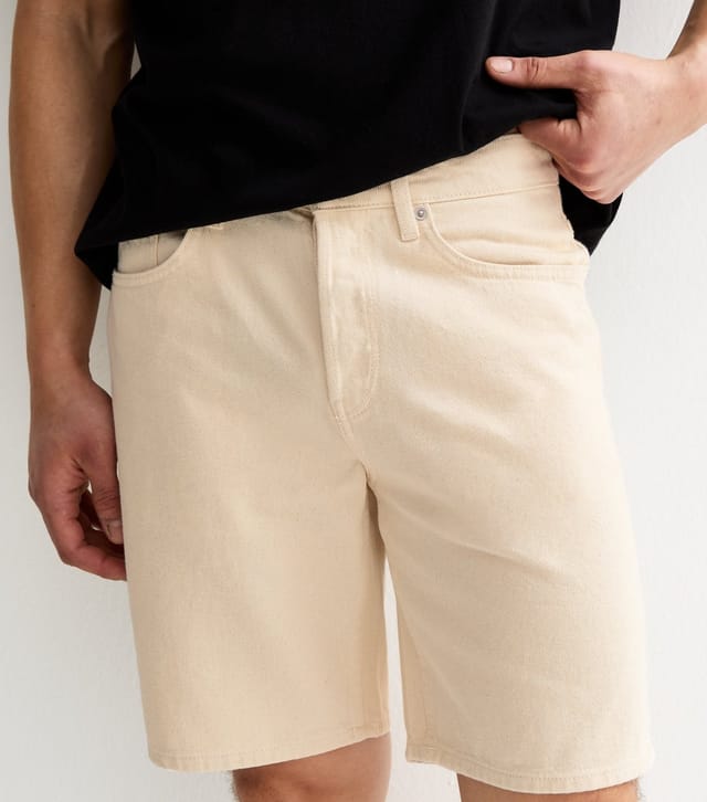 Only and Sons Men's Cream Denim Shorts Only and Sons New Look - 3