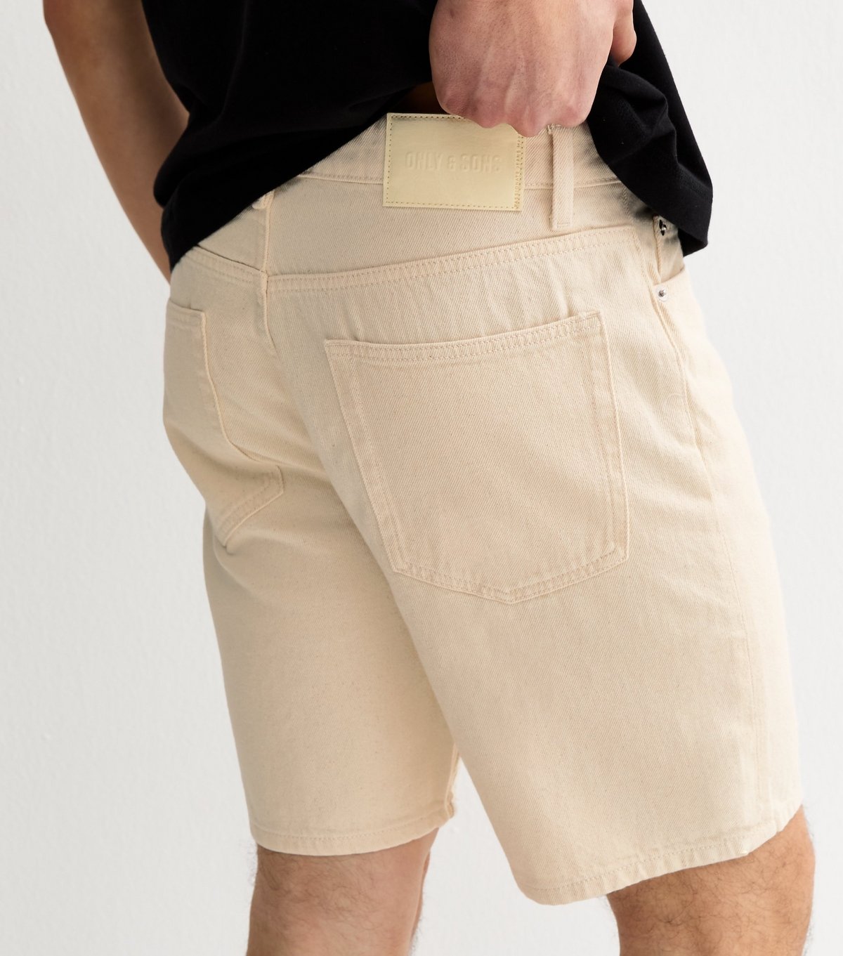 Only and Sons Men's Cream Denim Shorts Only and Sons New Look - 4