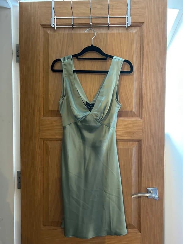 New Look Green Silk Slip Mini Dress New Look