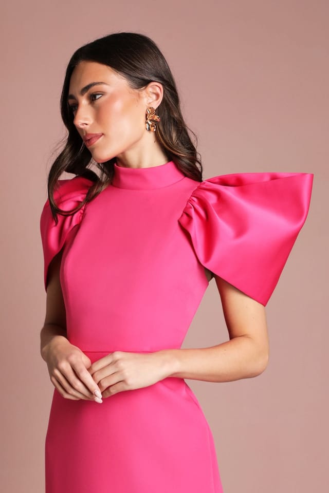 Coast Coast Women's Muse Structured Satin Volume Sleeve Maxi Dress in Hot Pink - 2