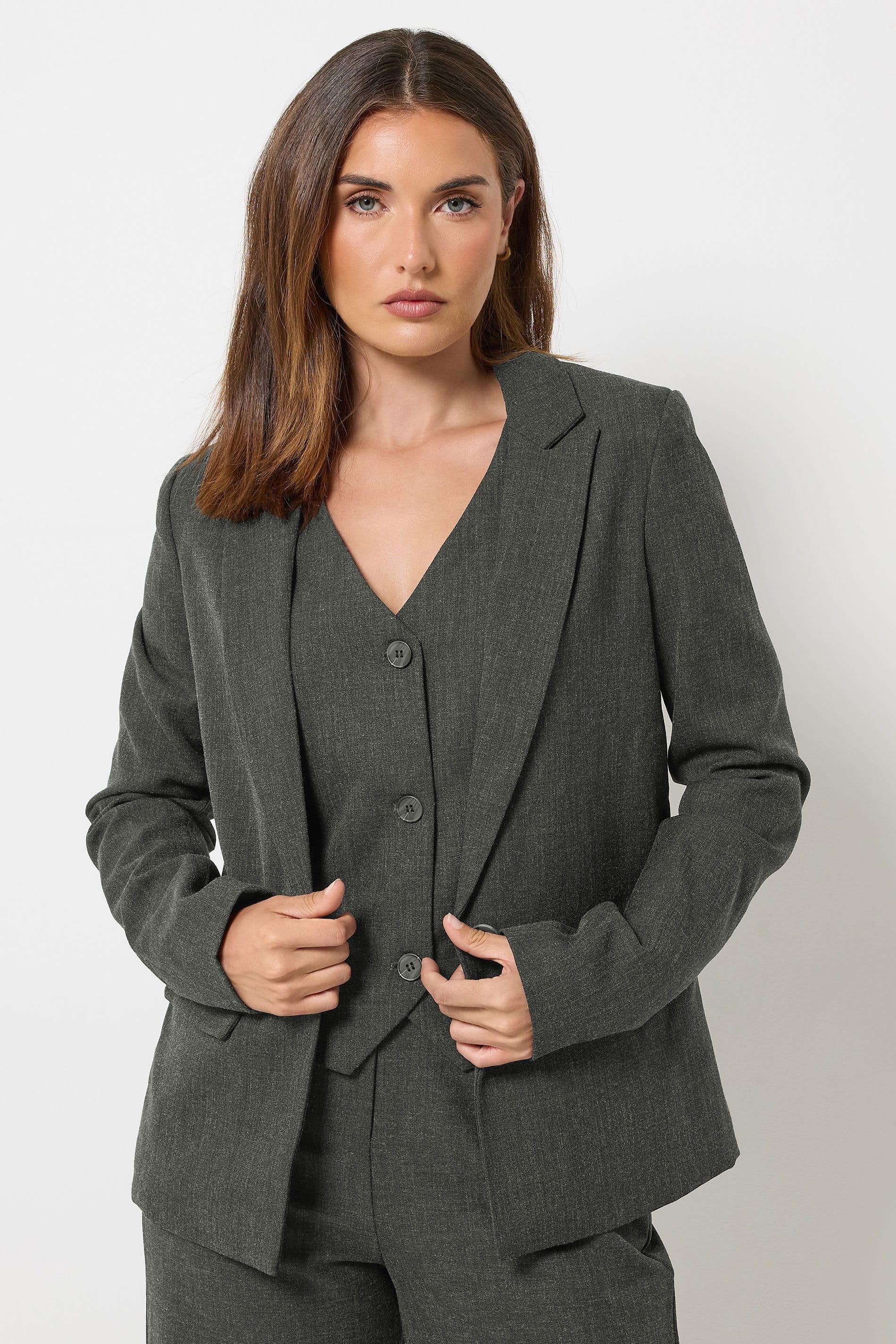 Long Tall Sally Long Tall Sally Women's Tall Button Blazer in Grey - 4