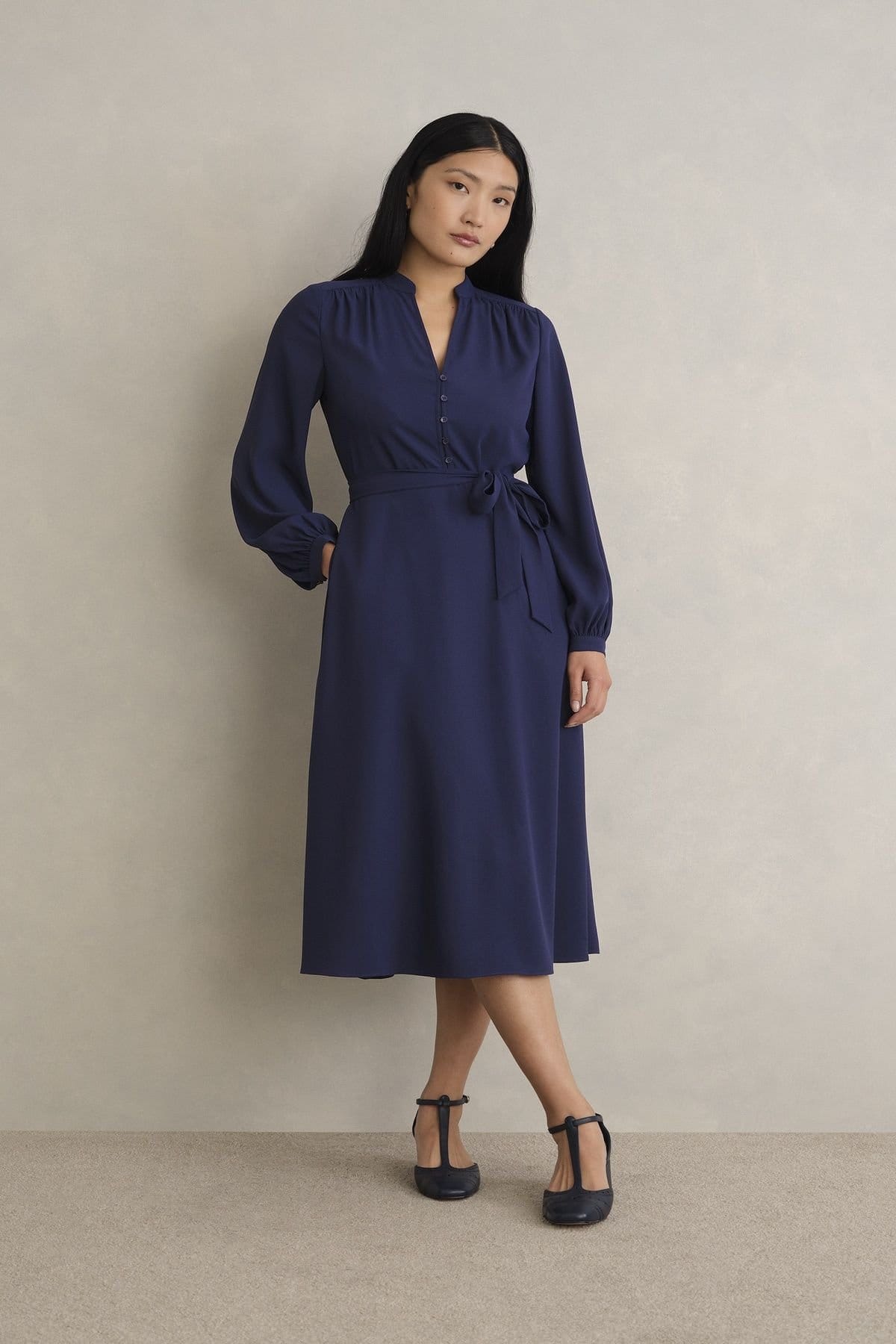 Hobbs London Navy Blue Midi Dress