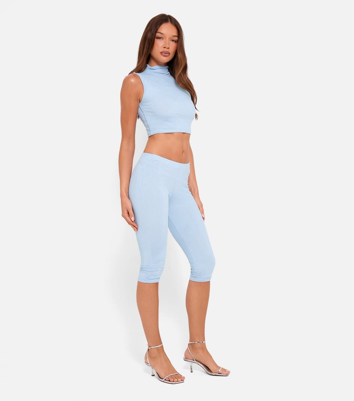Public Desire Women's Light Blue Rhinestone Embellished Capri Trousers Public Desire New Look