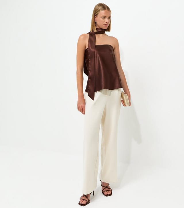New Look Women's Dark Brown Satin Bandeau Top with Scarf New Look - 3