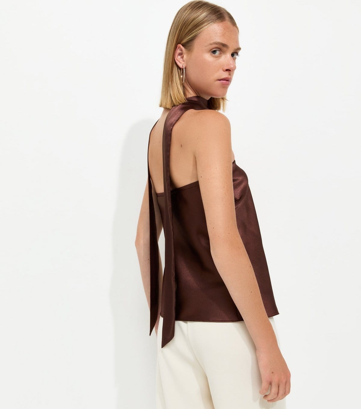 New Look Women's Dark Brown Satin Bandeau Top with Scarf New Look - 4