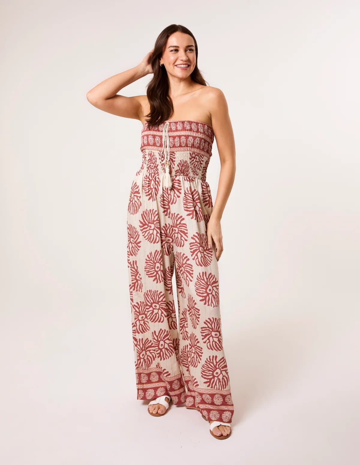 Blue Vanilla Strapless Elasticated Printed Jumpsuit