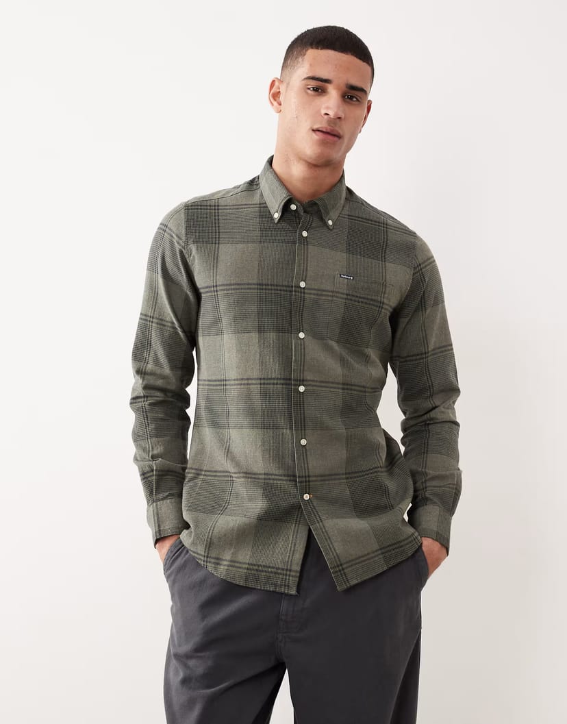 ASOS Barbour heaney checked tailored shirt in olive - 1
