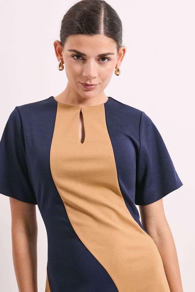 Principles Principles Women's Colour Block Ponte Detail Midi Dress in Camel - 3
