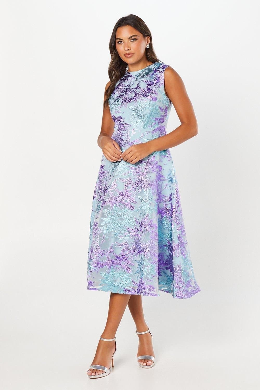 Coast Coast Women's Jacquard Midi Dress With Seam Detail in Blue