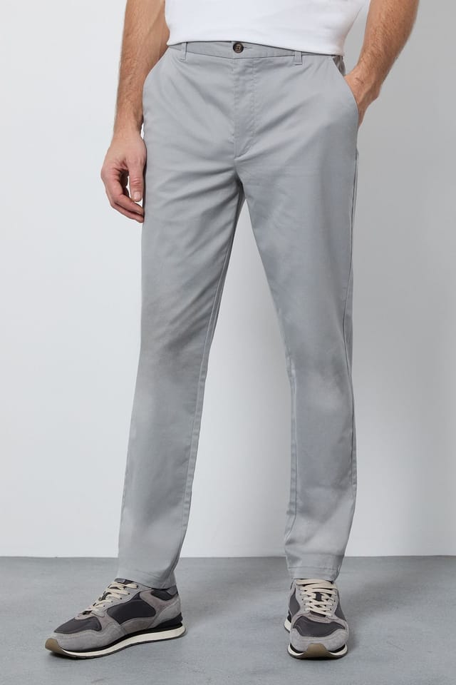 Burton Burton Men's Pale Grey Slim Fit Chino Trousers - 2