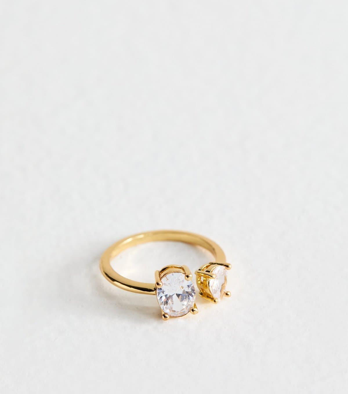 New Look Gold Tone Cubic Zirconia Double Charm Ring New Look